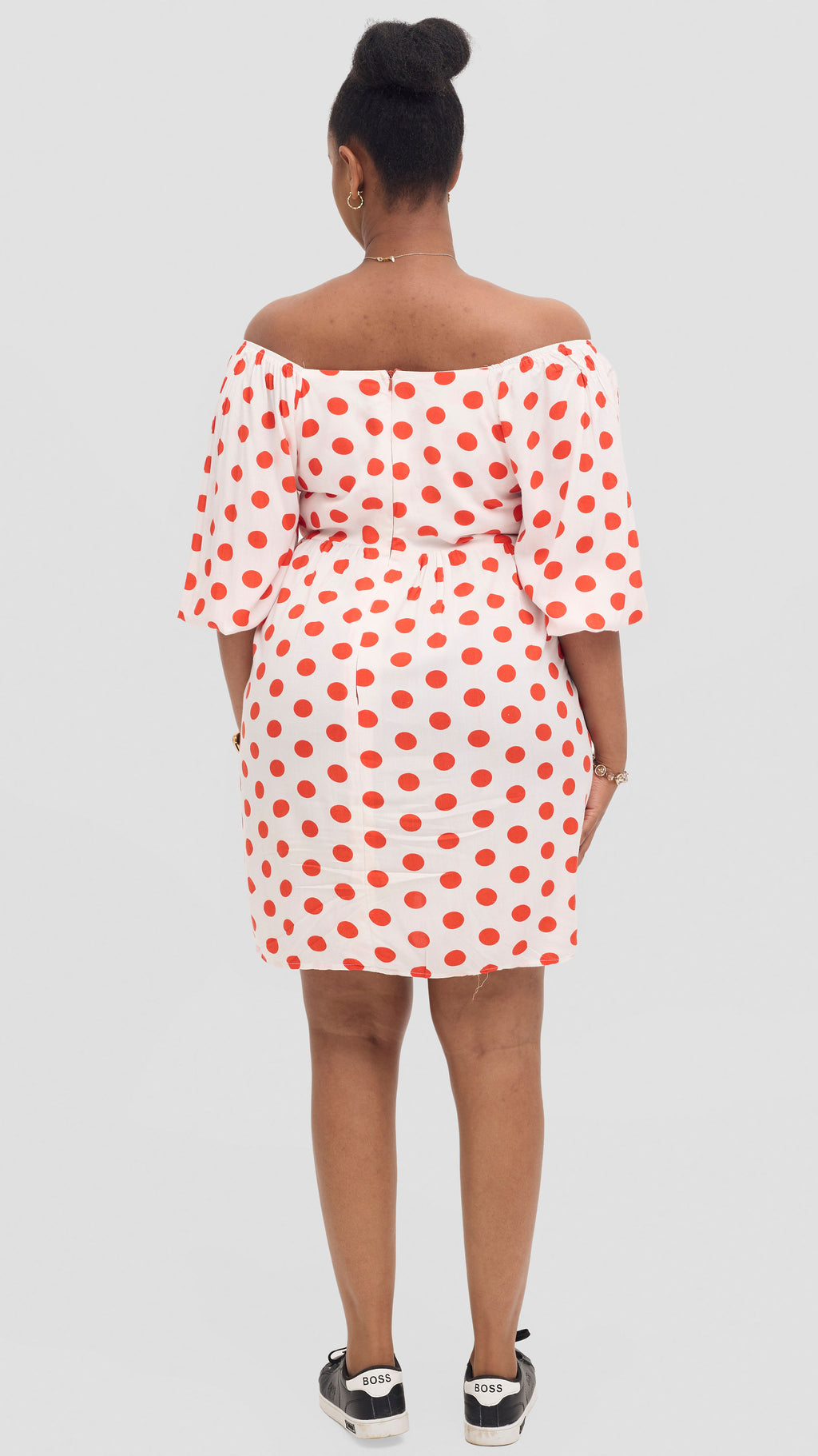 Zosa, slay  Red and white polka dot chick offshoulder