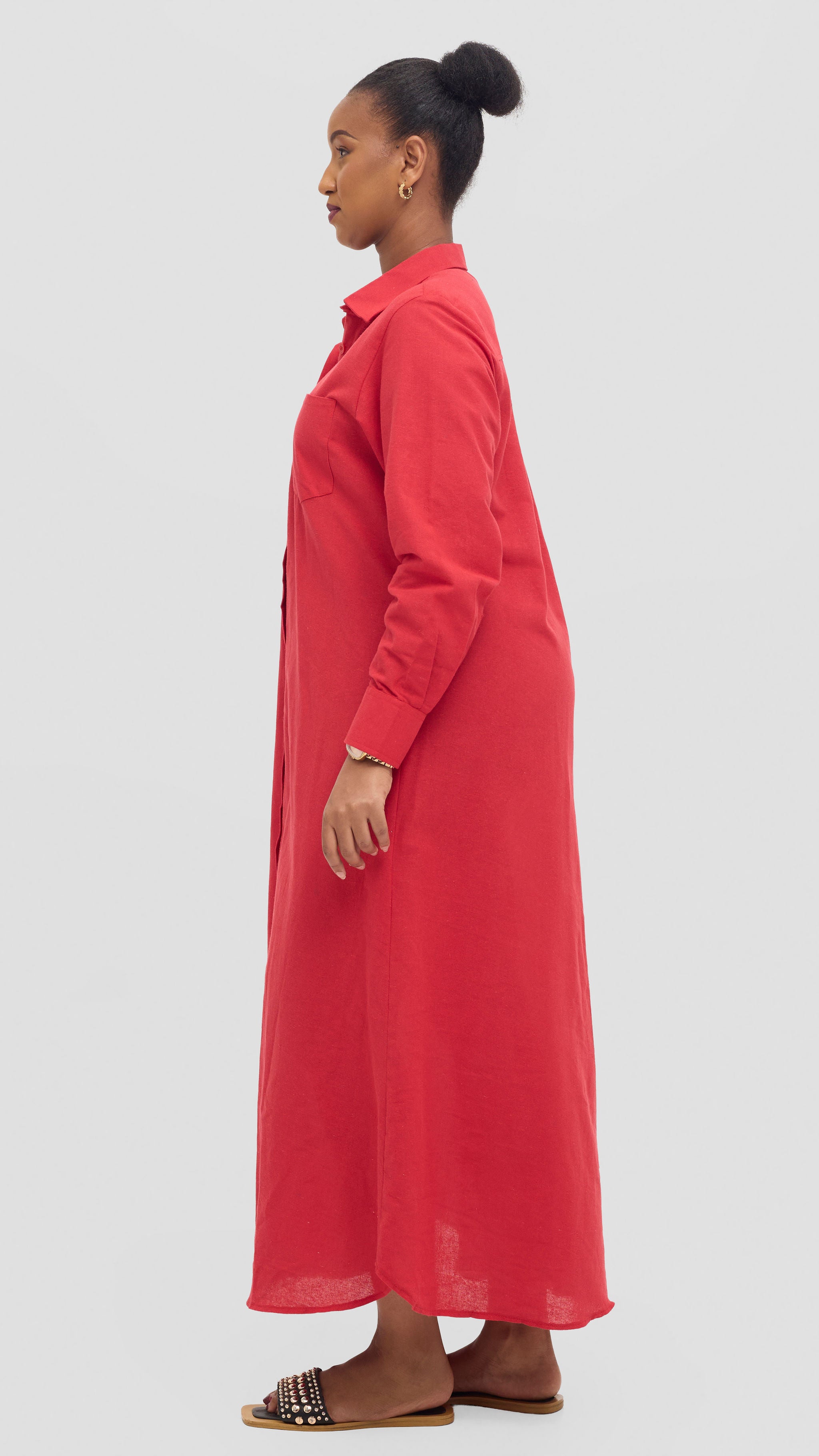 Red voyage premium linen shirt dress