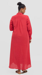 Red voyage premium linen shirt dress