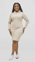 Zosa Hooded Ribbed Bodycon Hugsy Dress - Beige