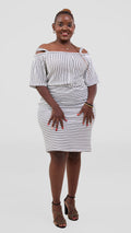 Zosa black and white stripped off shoulder midi dress