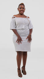 Zosa black and white stripped off shoulder midi dress