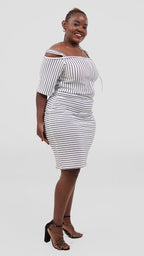 Zosa black and white stripped off shoulder midi dress