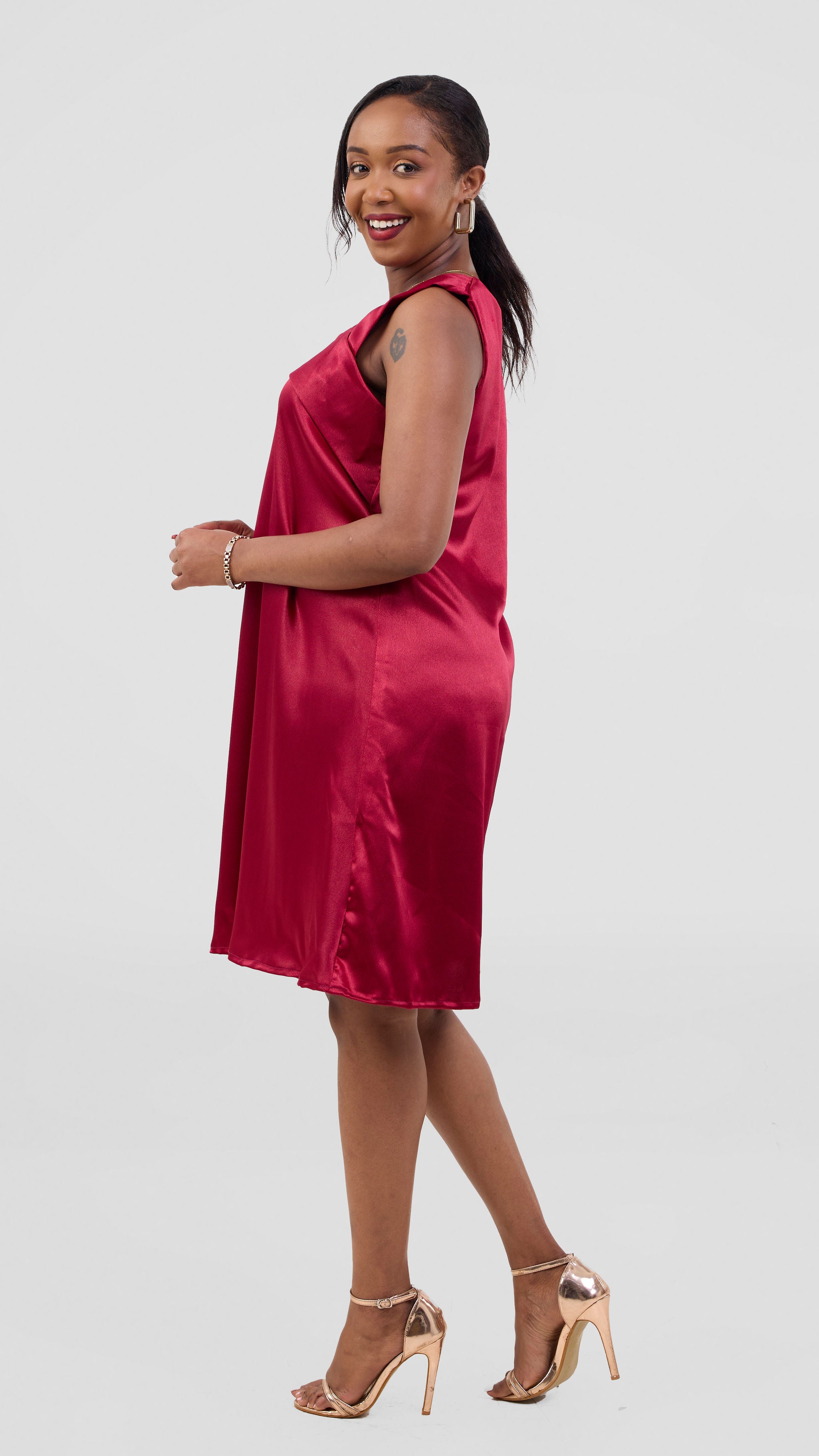 Zosa burgundy silk ,satin dress, elegant on grossy