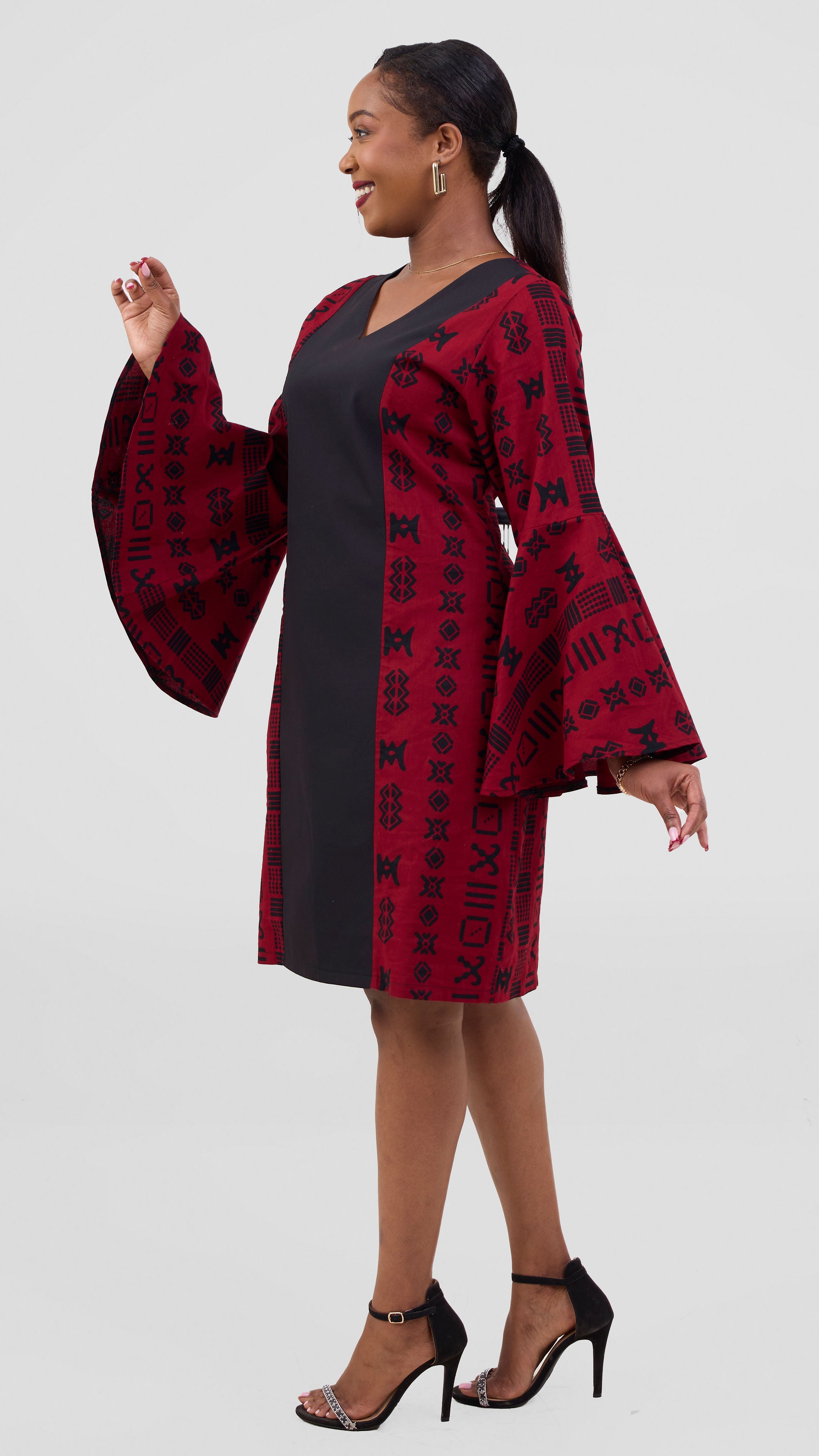 Zosa Dinka red bell sleeve midi dress