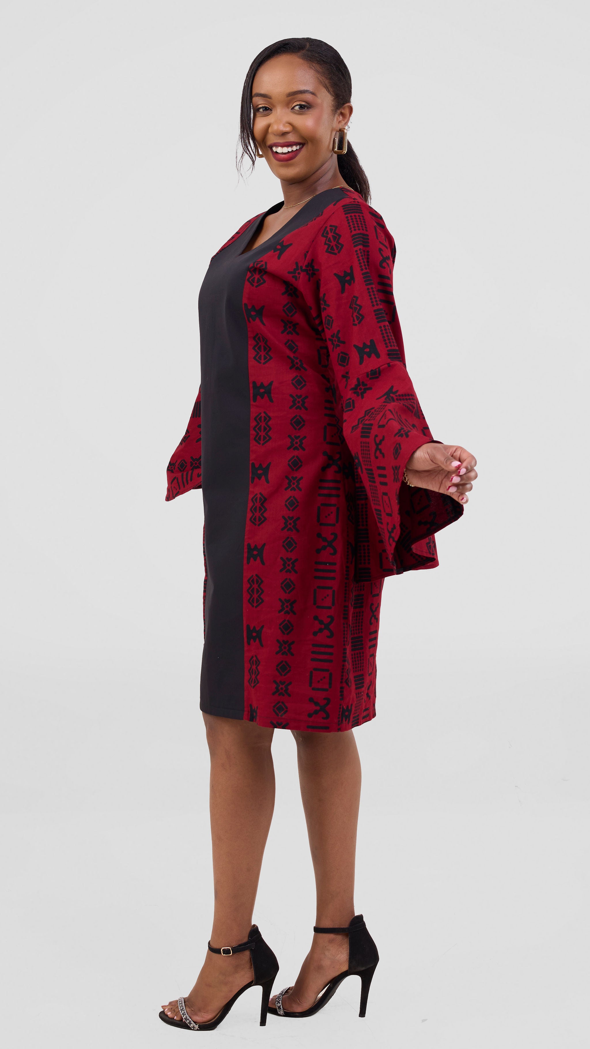 Zosa Dinka red bell sleeve midi dress