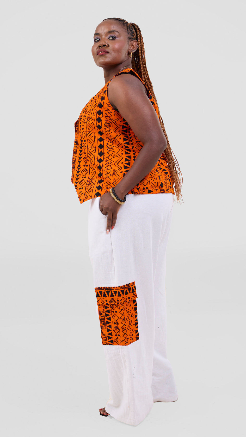 Zosa Ankara flame vest and linen wide leg pant set