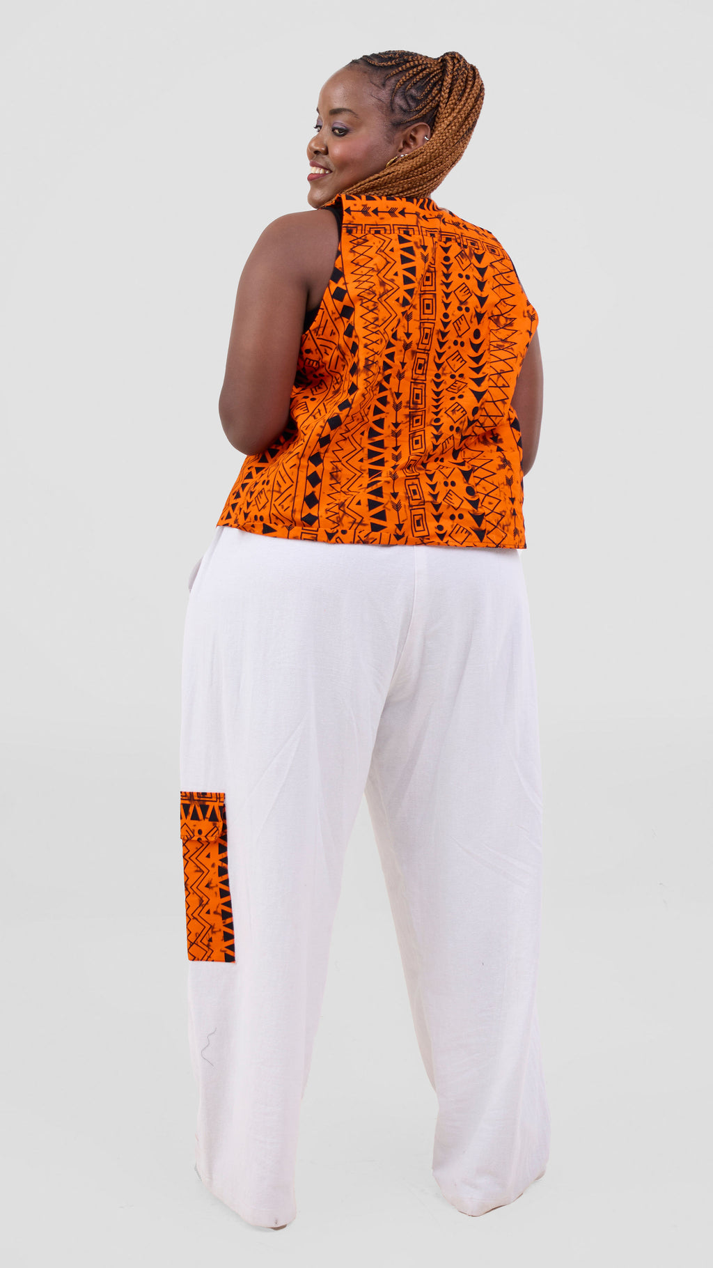 Zosa Ankara flame vest and linen wide leg pant set