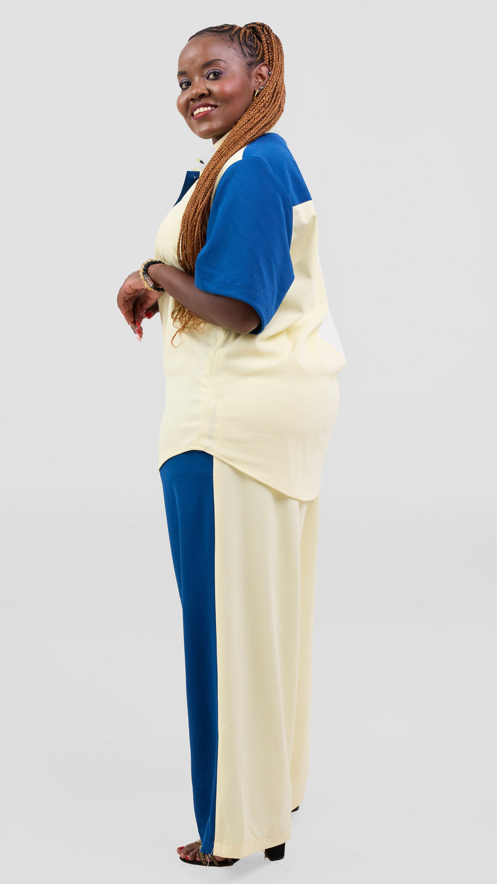 Zosa two time azure and ivory button. Up pants set