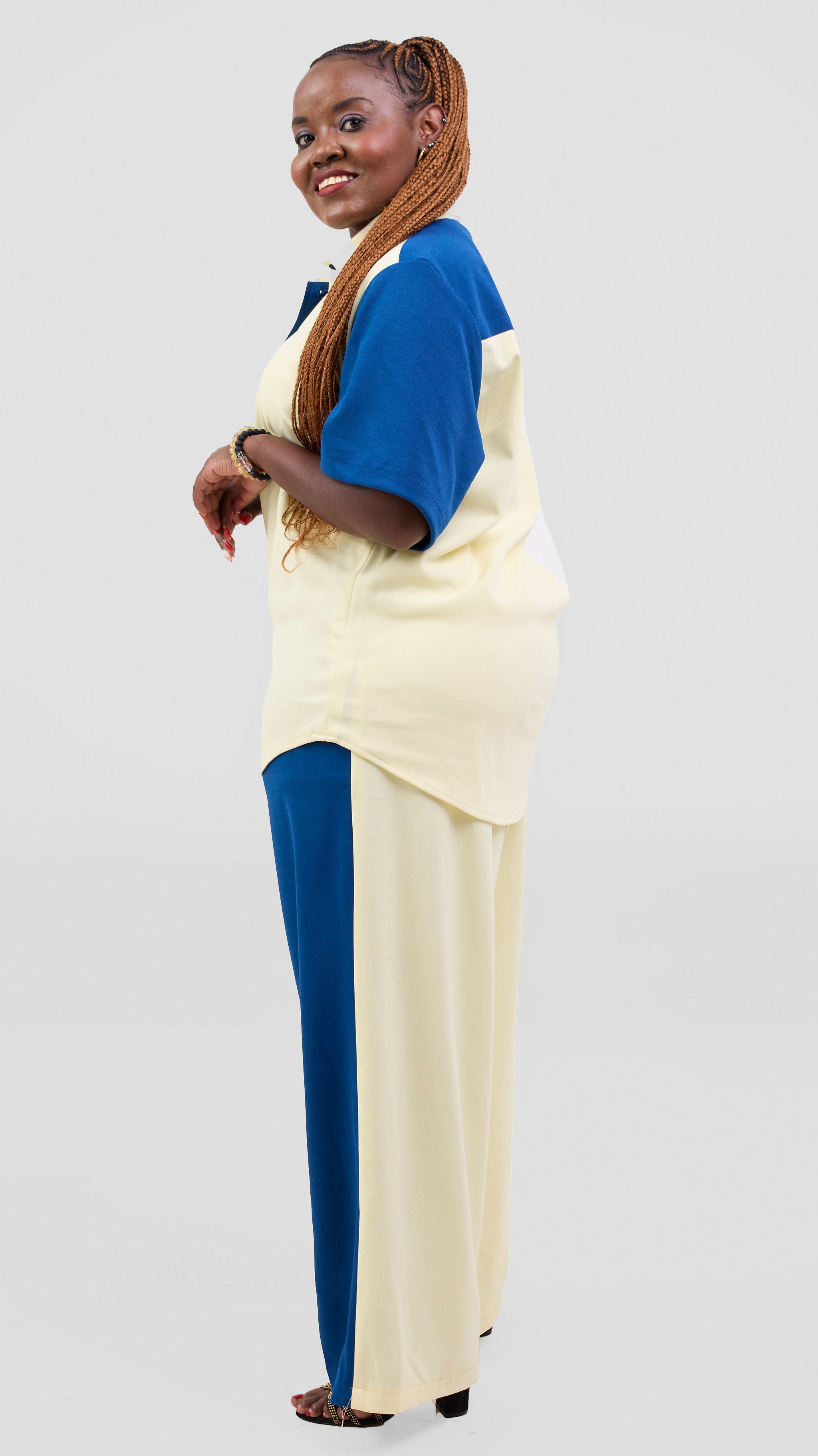 Zosa two time azure and ivory button. Up pants set