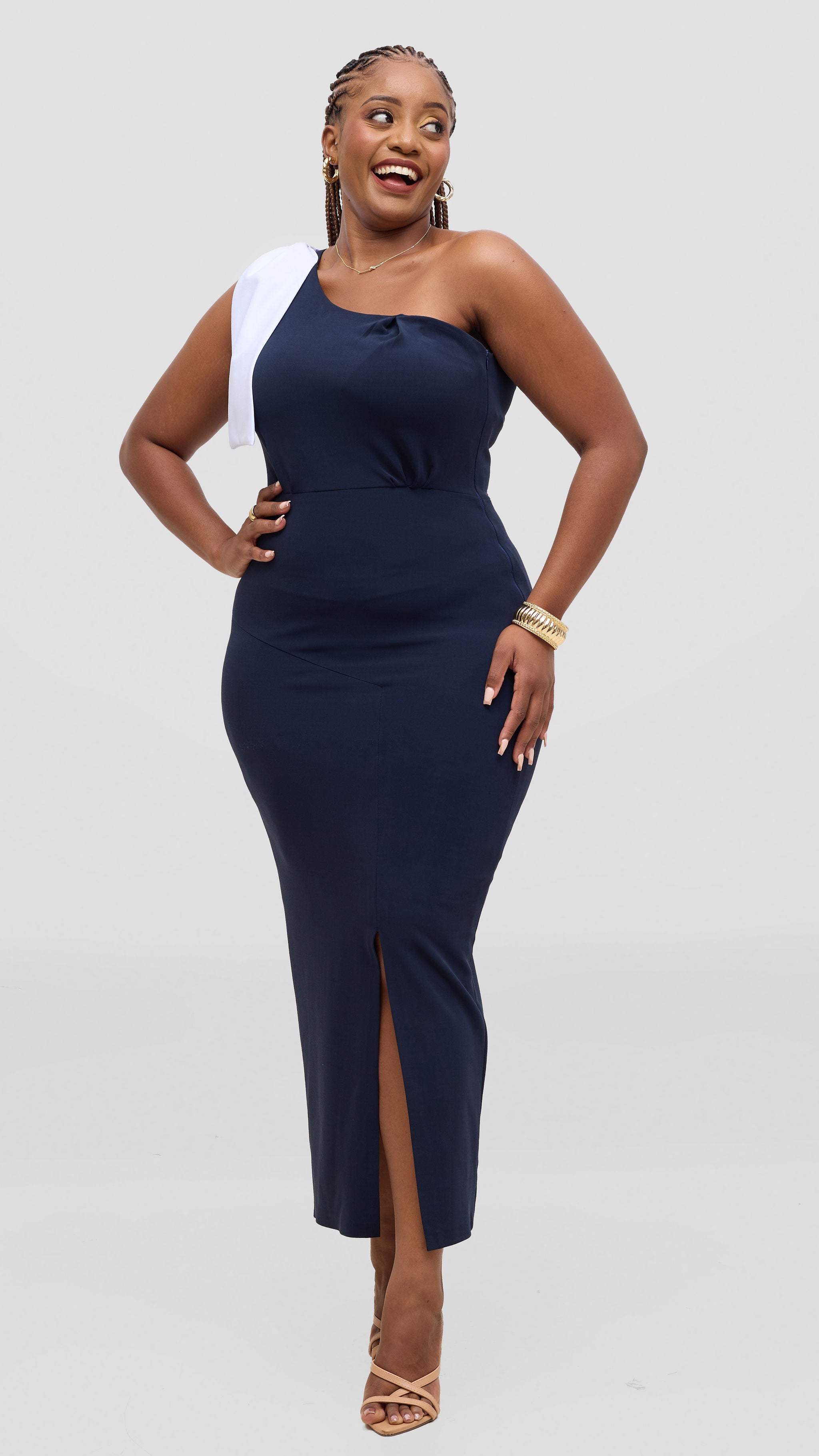 Zosa One Shoulder  midnight -museNavy Maxi Dress | Elegant Luxury Evening Dress)