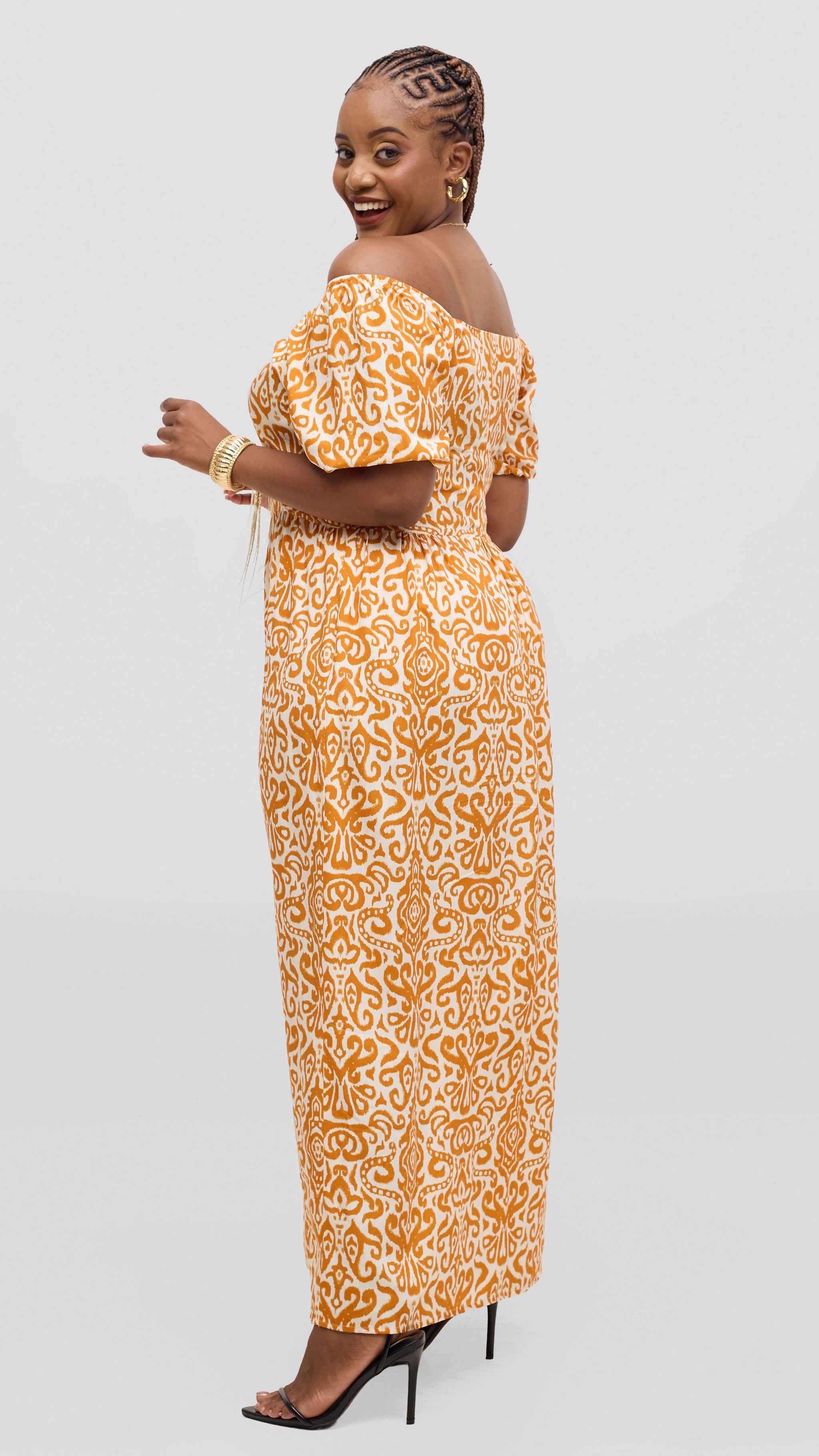 Mustard Orange Off-Shoulder Maxi Dress – Easy Free Bohemian Summer Dress for Women