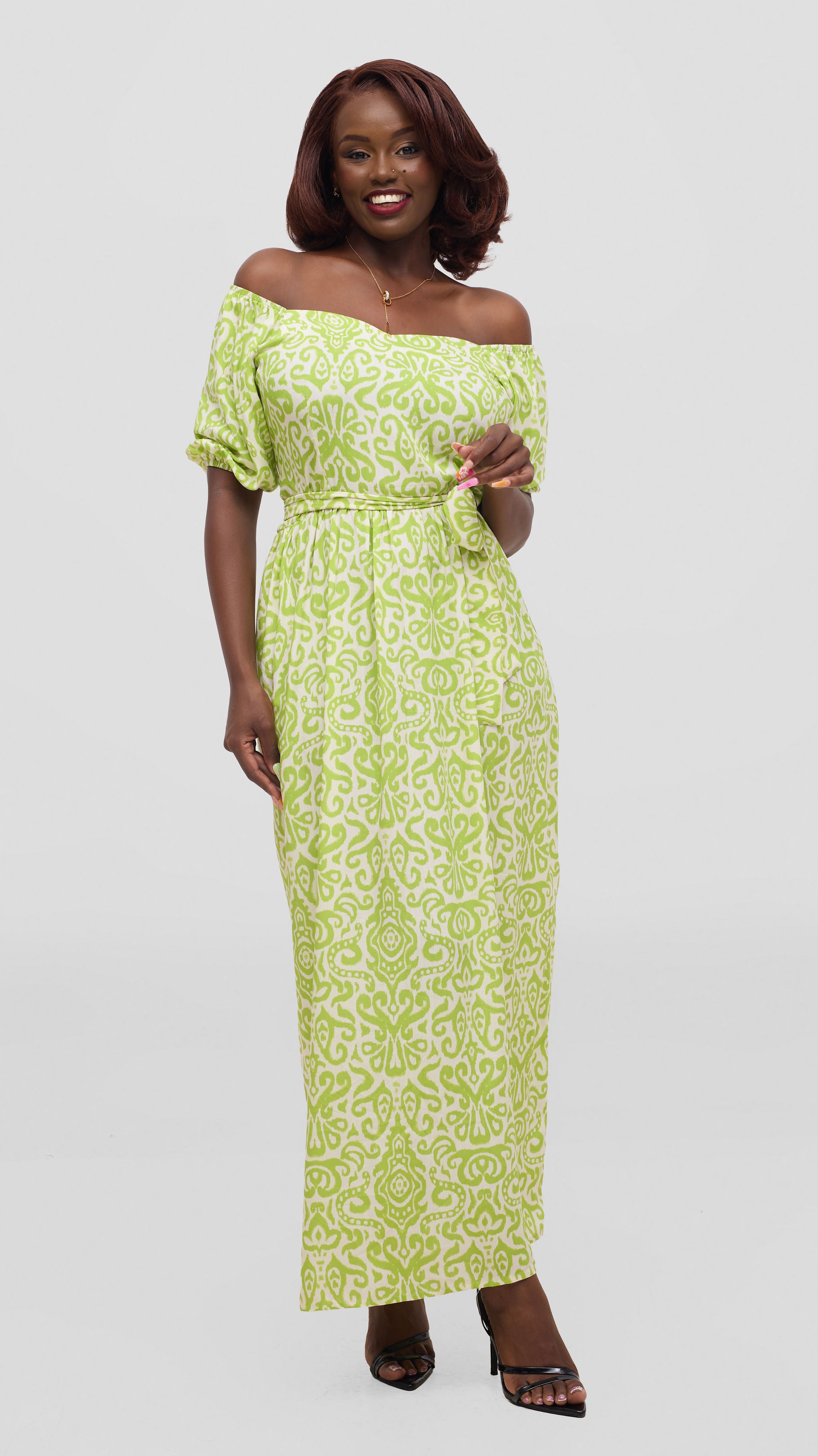 Lime Green Off-Shoulder Maxi Dress – Easy Free Bohemian Summer Dress for Women
