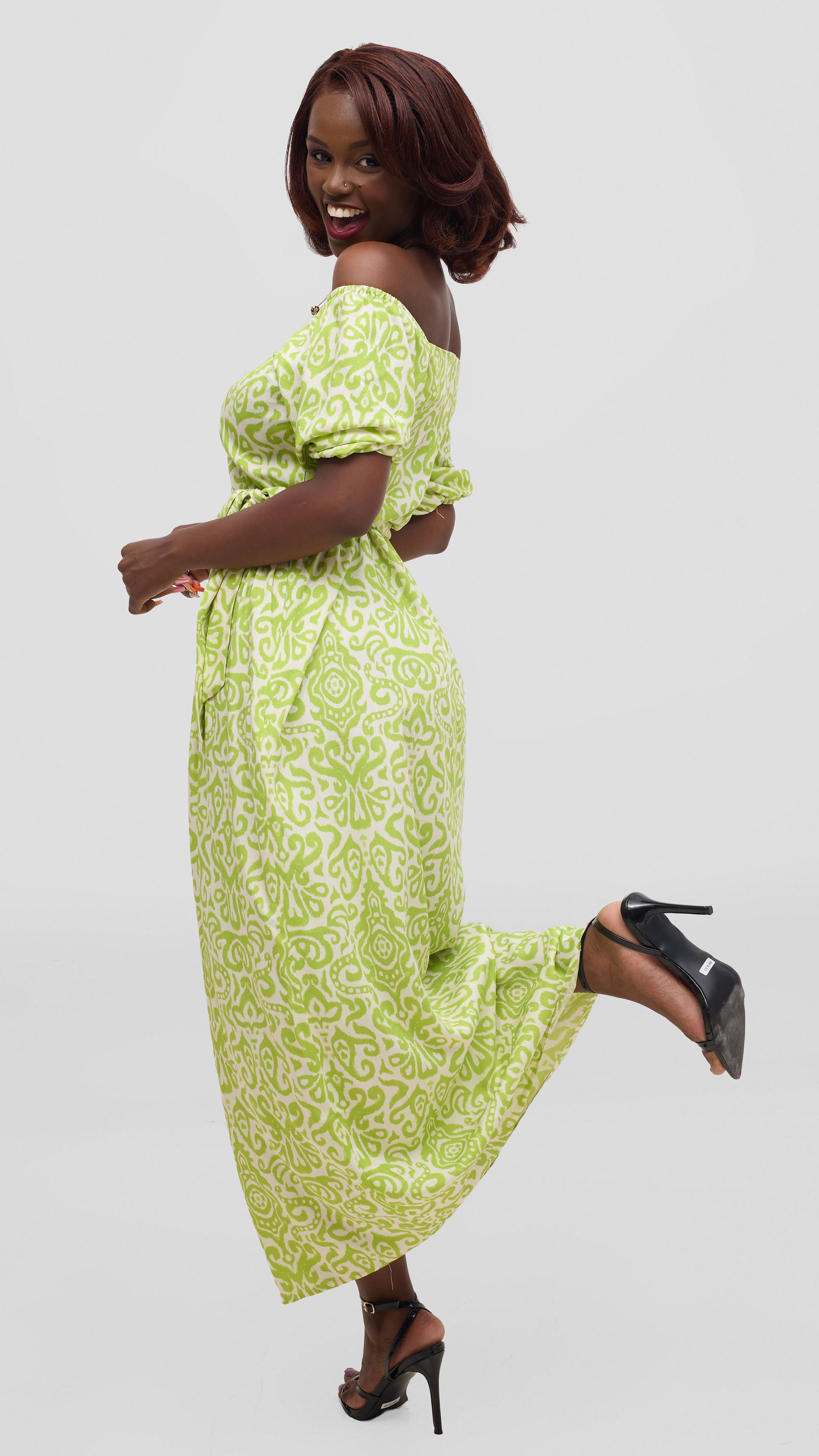 Lime Green Off-Shoulder Maxi Dress – Easy Free Bohemian Summer Dress for Women