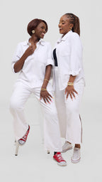 Zosa White Safari Heavy Linen Two-Piece Set for Women – Premium Wide Leg Sustainable Linen Outfit