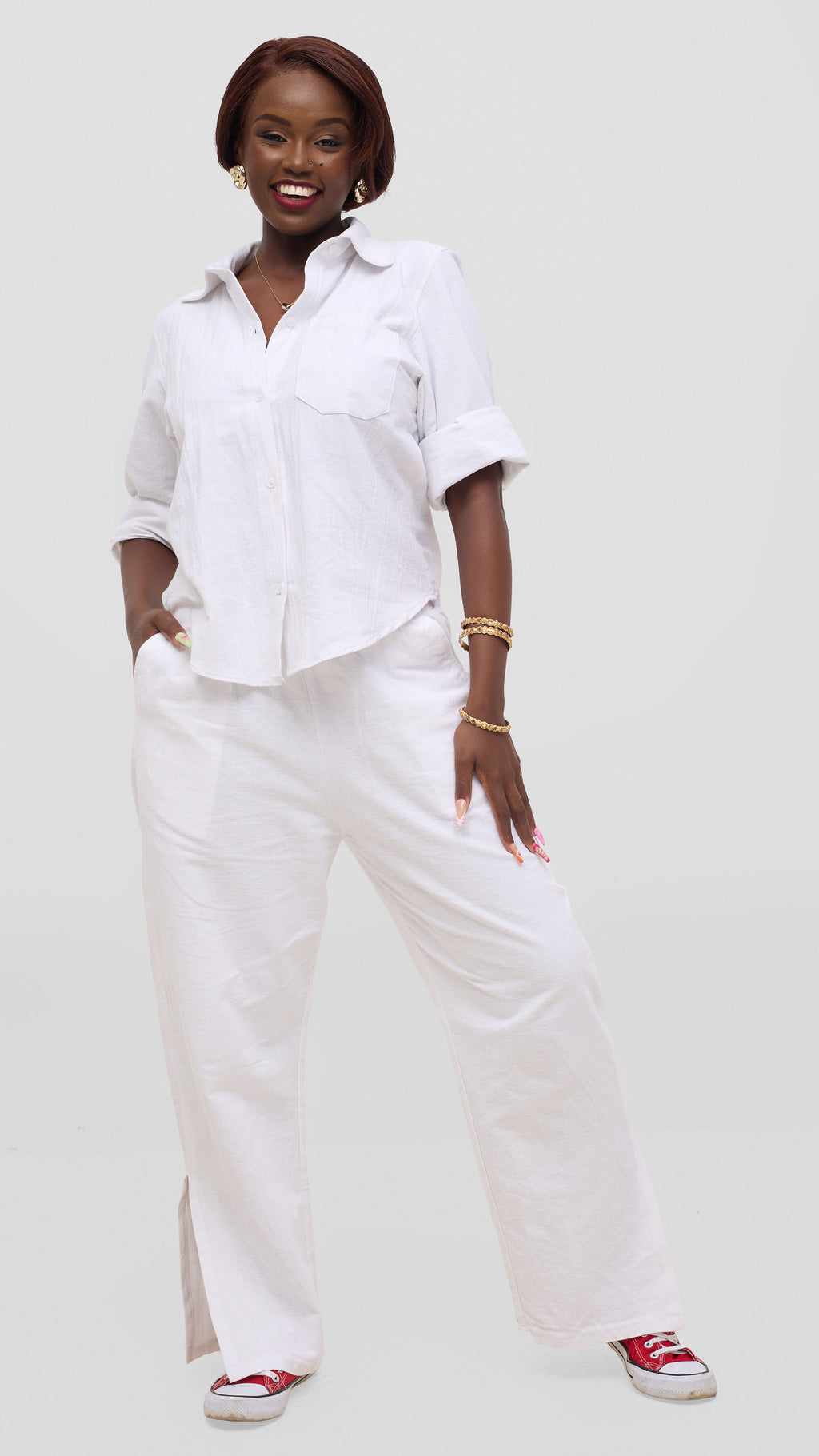Zosa White Safari Heavy Linen Two-Piece Set for Women – Premium Wide Leg Sustainable Linen Outfit