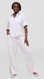 Zosa White Safari Heavy Linen Two-Piece Set for Women – Premium Wide Leg Sustainable Linen Outfit