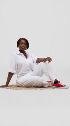 Zosa White Safari Heavy Linen Two-Piece Set for Women – Premium Wide Leg Sustainable Linen Outfit