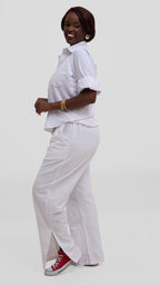 Zosa White Safari Heavy Linen Two-Piece Set for Women – Premium Wide Leg Sustainable Linen Outfit