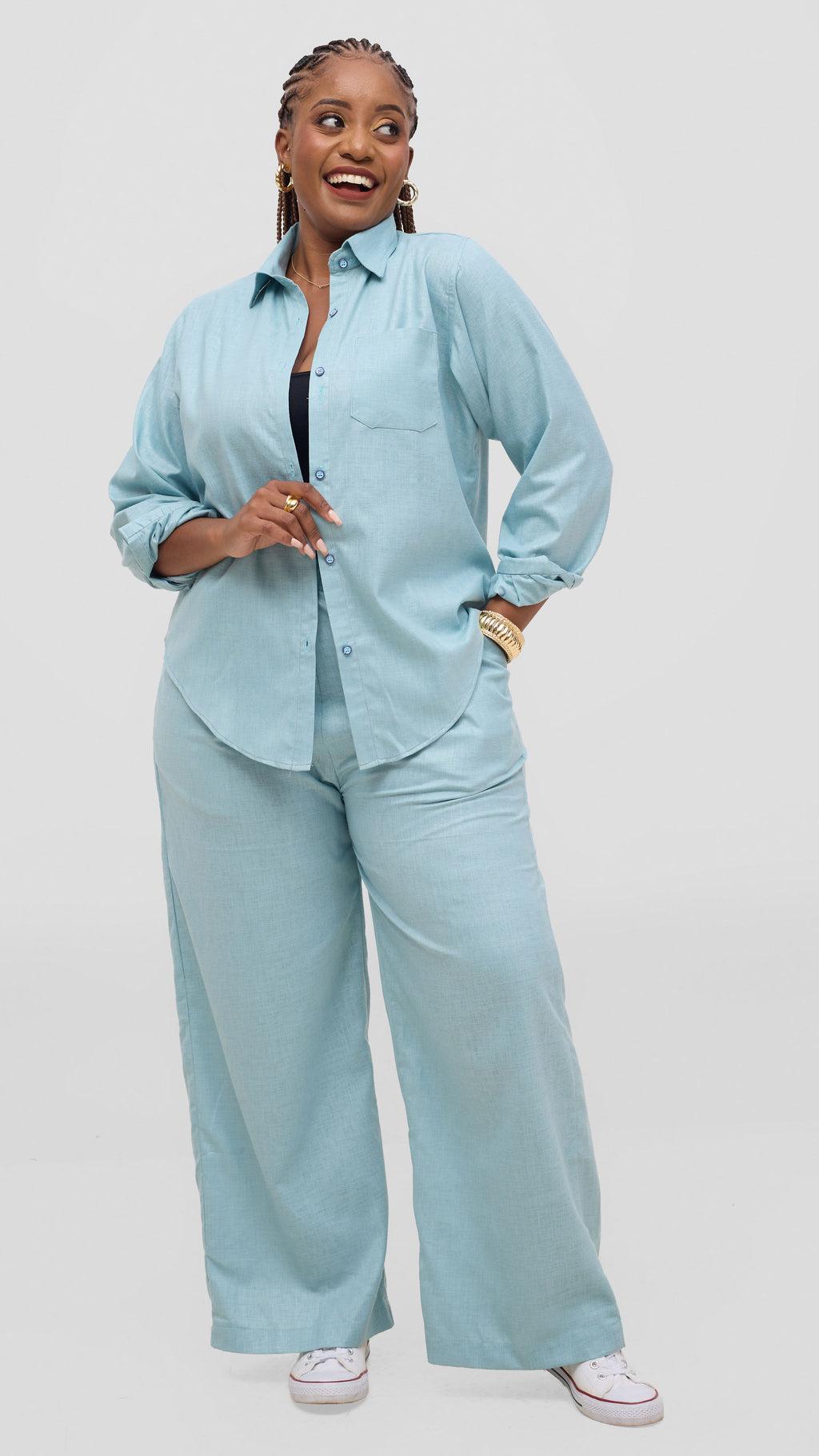 Aqua Wide-Leg Linen Pants for Women – Premium Heavy Linen Sustainable Travel Trousers