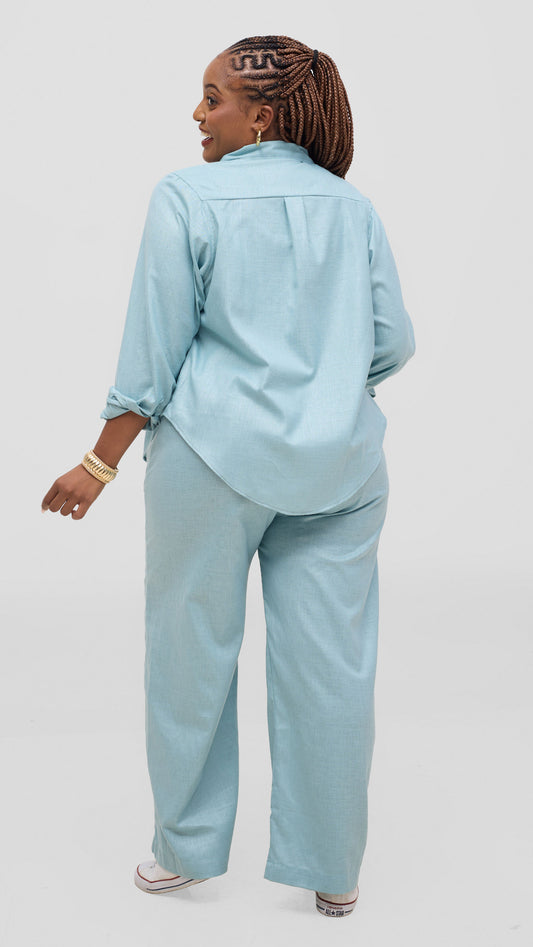Aqua Wide-Leg Linen Pants for Women – Premium Heavy Linen Sustainable Travel Trousers