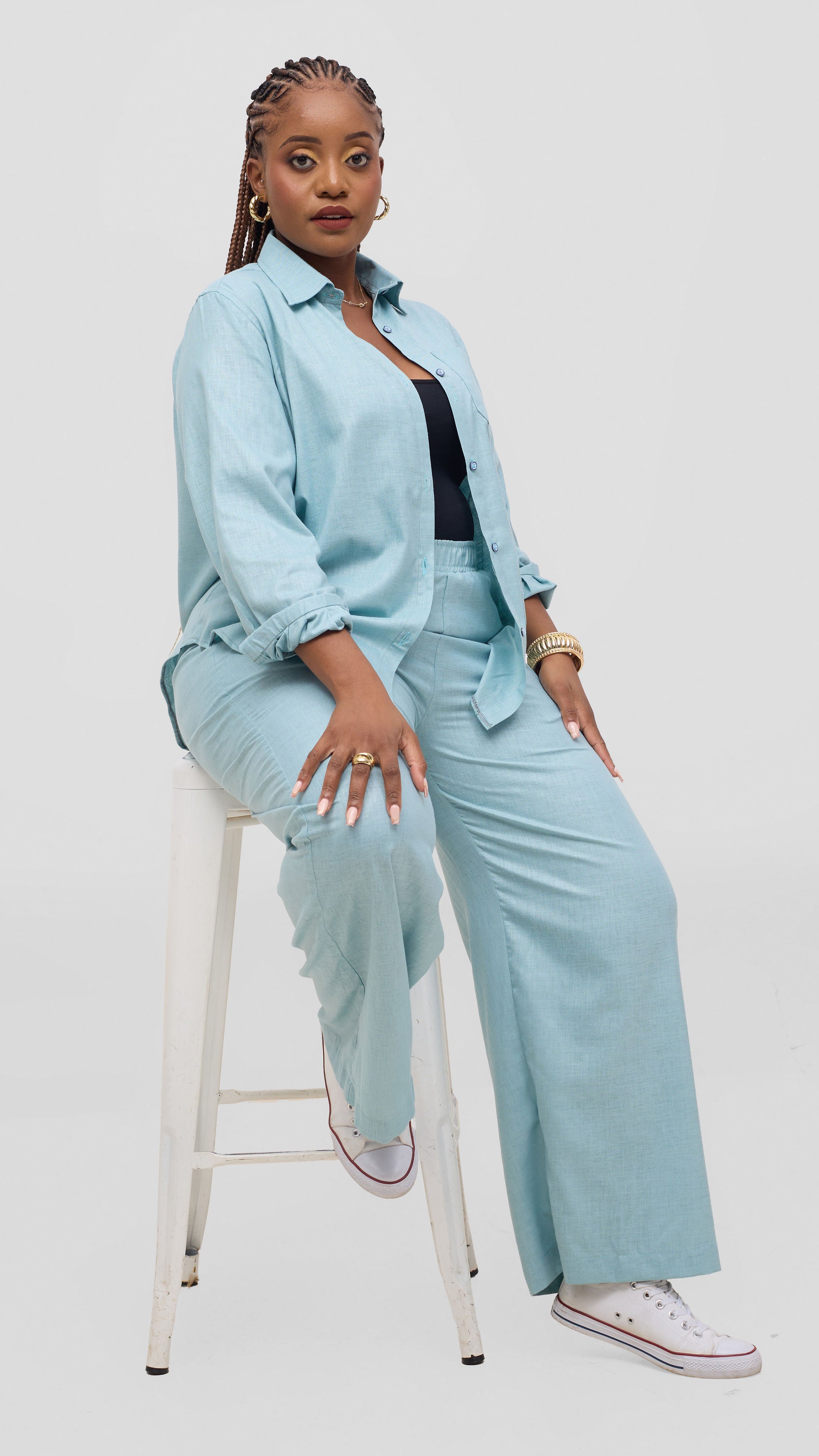 Aqua Wide-Leg Linen Pants for Women – Premium Heavy Linen Sustainable Travel Trousers