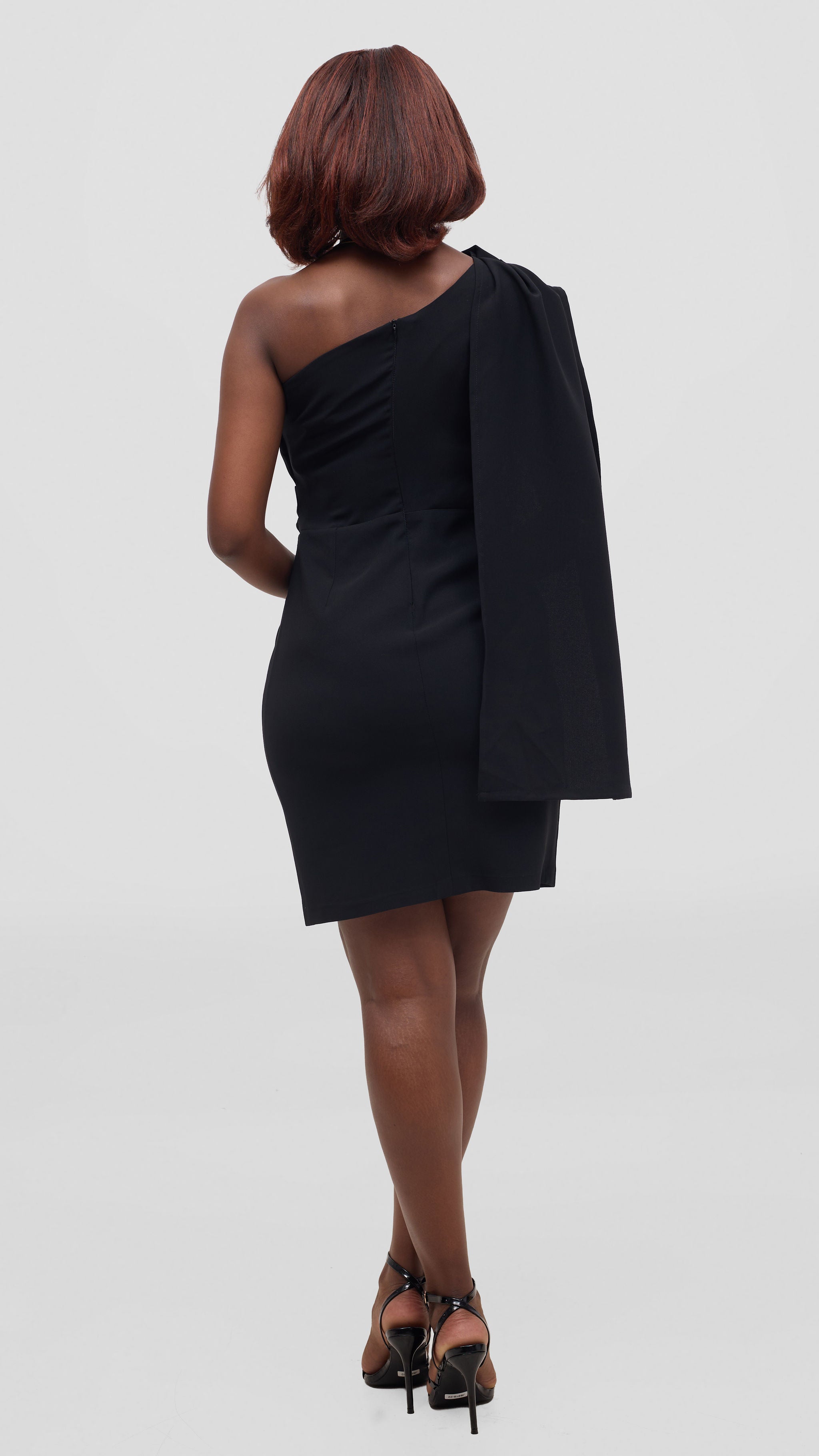 knee length business casual cape dress  -black