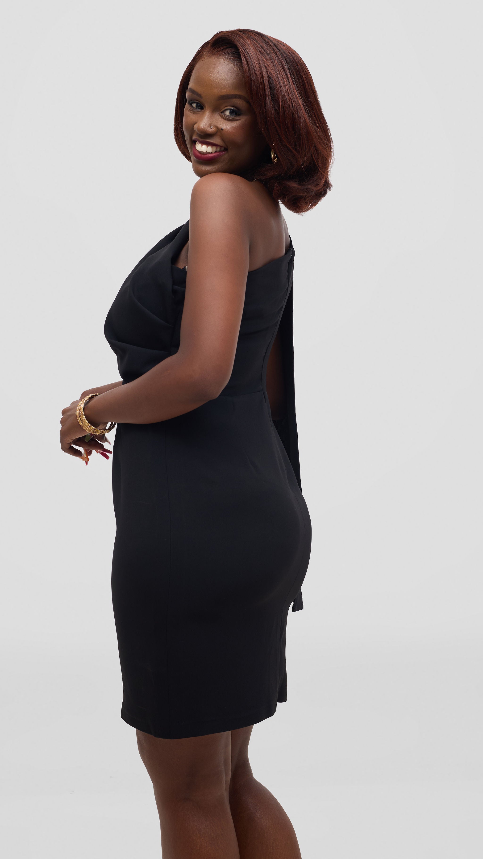 knee length business casual cape dress  -black