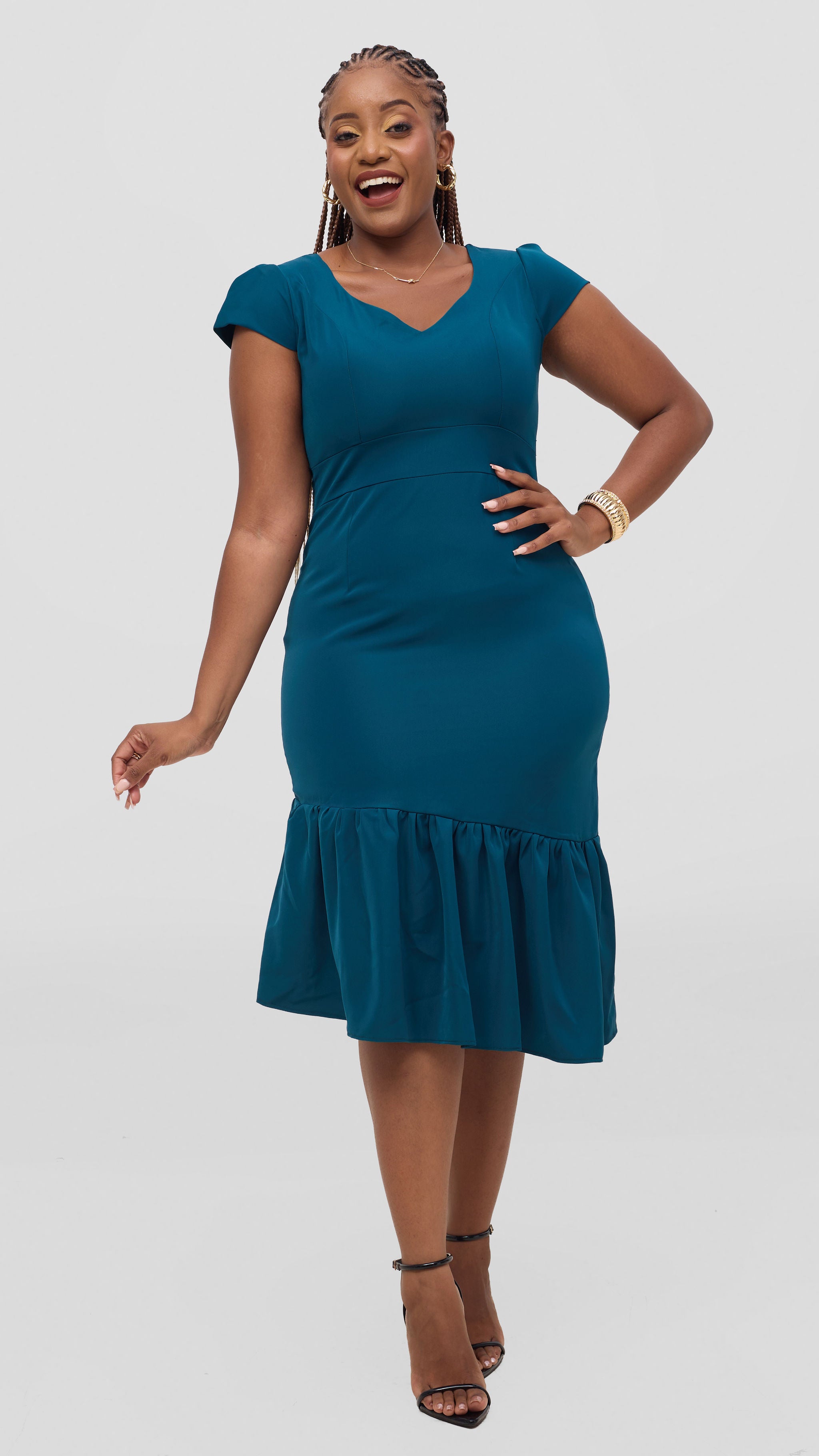 Teal Mermaid Bodycon Dress – Sexy Plus Size Midi Cocktail Dress for Curvy Women