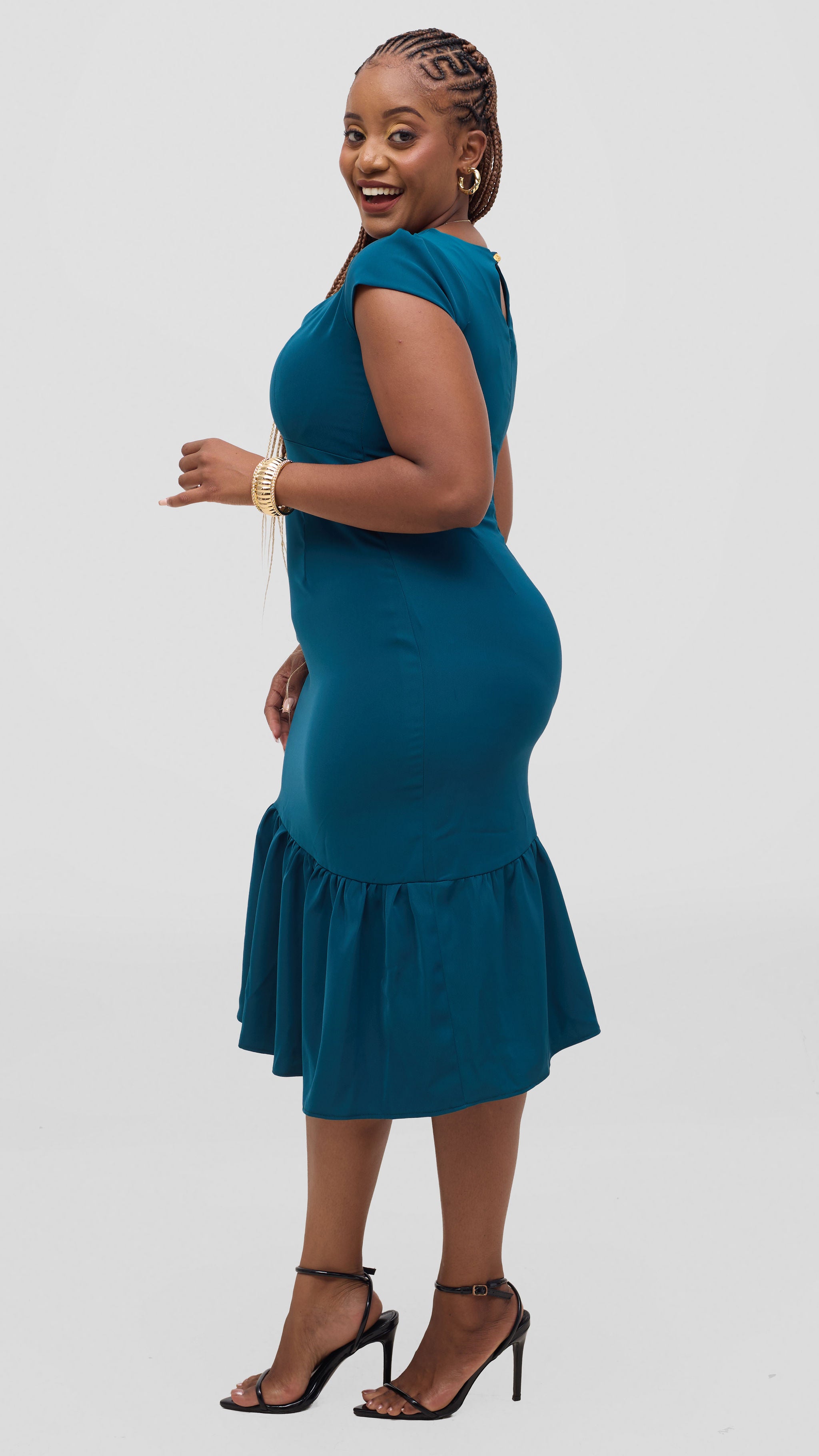 Teal Mermaid Bodycon Dress – Sexy Plus Size Midi Cocktail Dress for Curvy Women