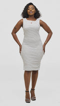 Zosa Chic Magnet Striped Crepe Dress ;Black / White | 100% Cotton Knee-Length