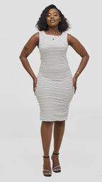 Zosa Chic Magnet Striped Crepe Dress ;Black / White | 100% Cotton Knee-Length