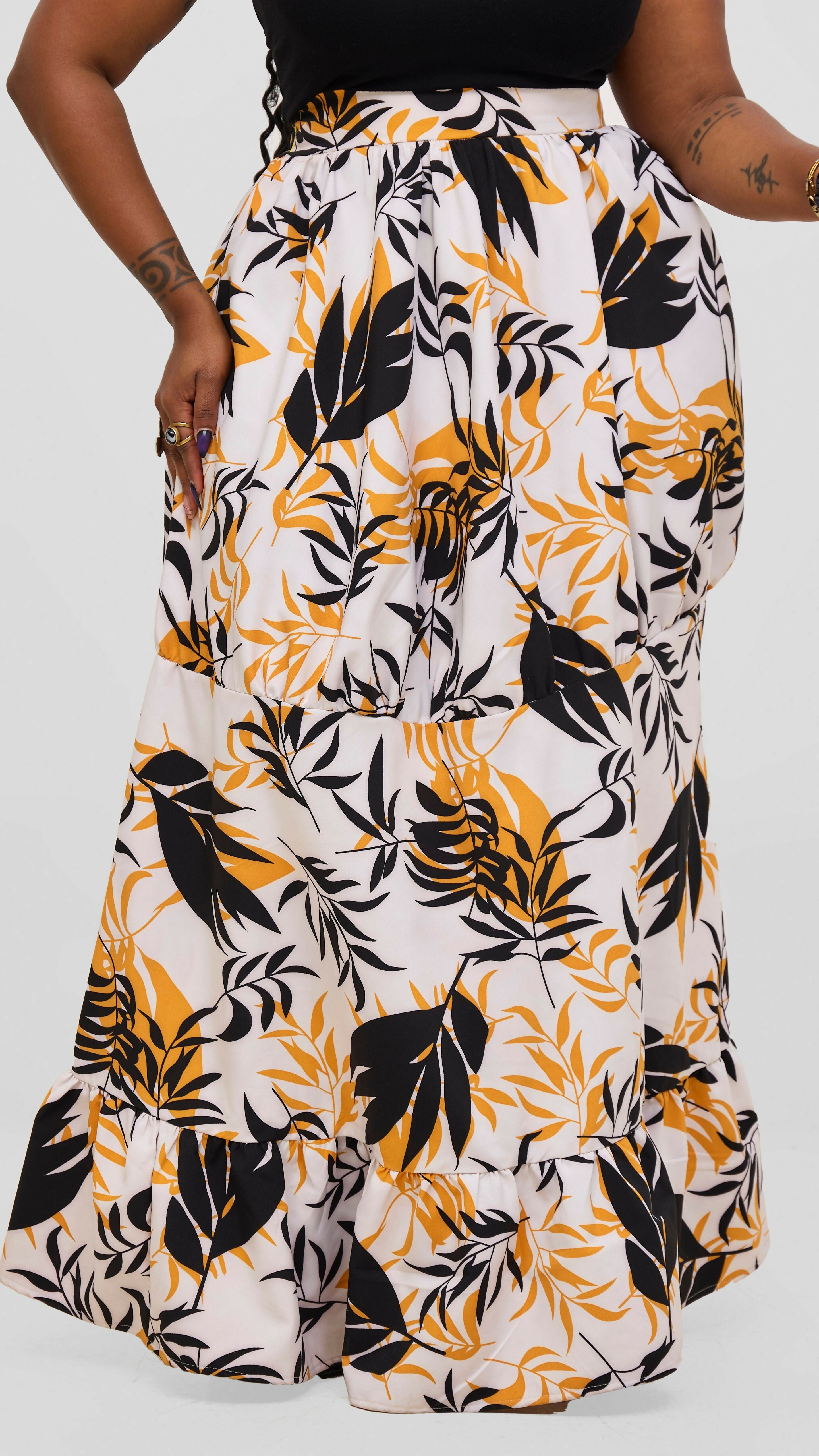 Zosa Leafy Wild Whisp Tiered Skirt - Black Print