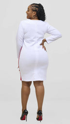 zosa Bosselle Asymmetrical Bust Line Dress – White / Red | Cotton Lycra Bodycon