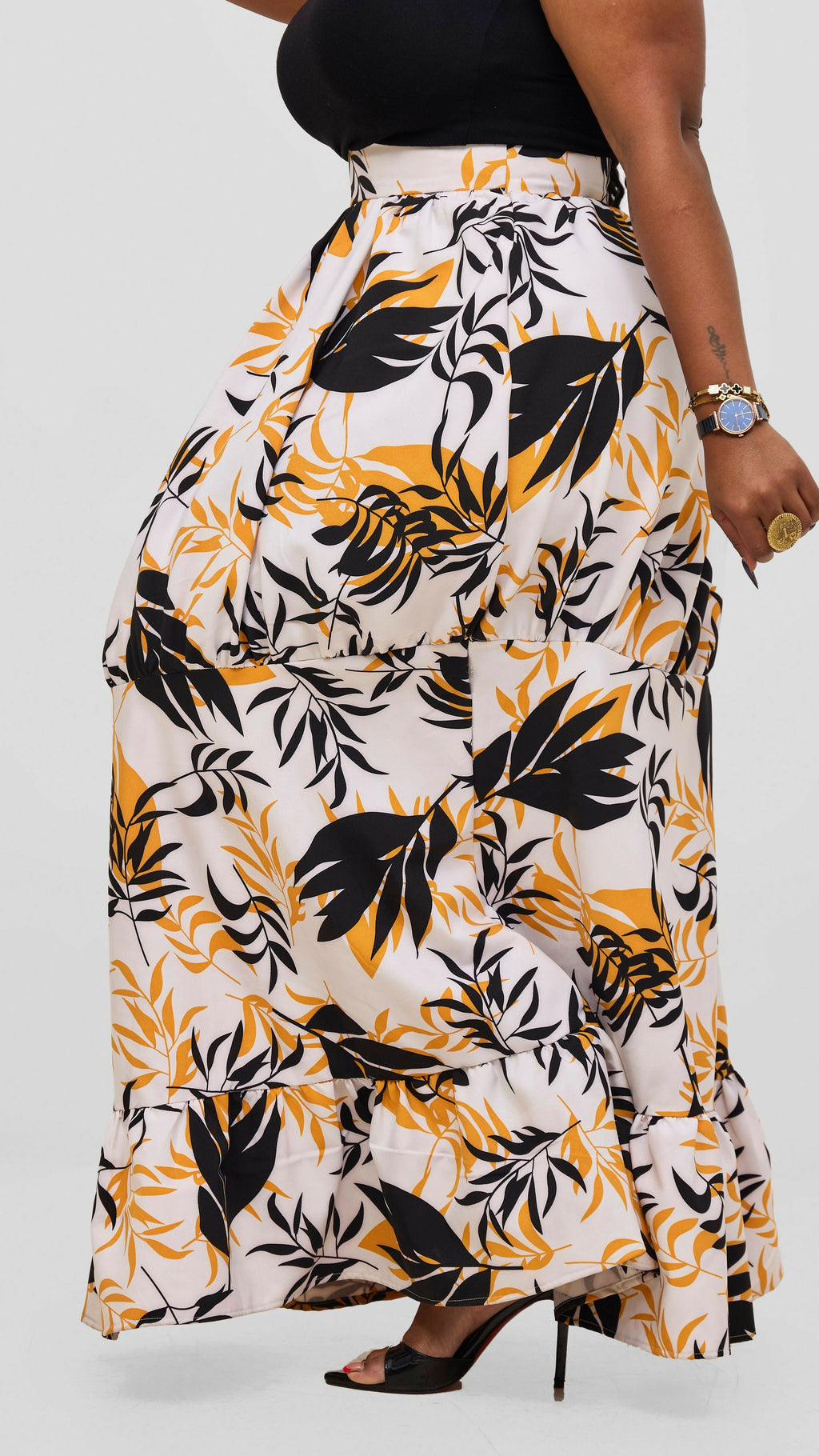 Zosa Leafy Wild Whisp Tiered Skirt - Black Print
