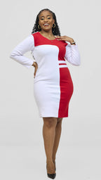 zosa Bosselle Asymmetrical Bust Line Dress – White / Red | Cotton Lycra Bodycon