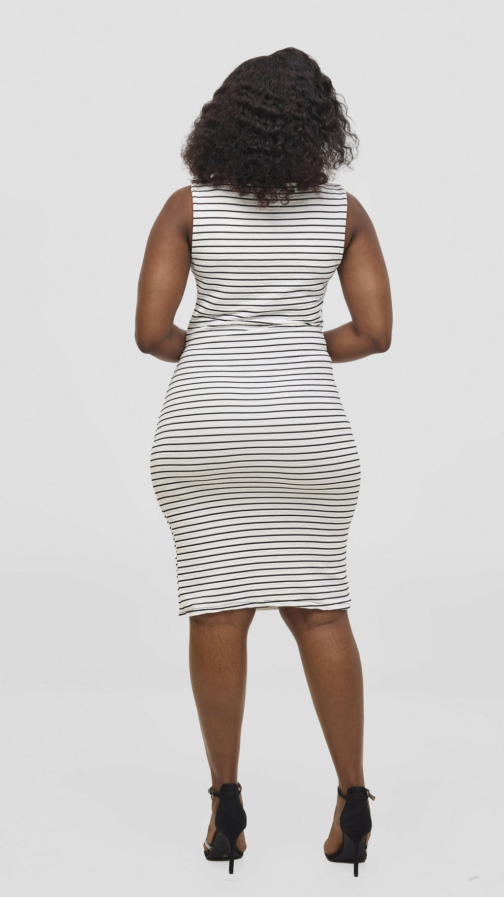 Zosa Chic Magnet Striped Crepe Dress ;Black / White | 100% Cotton Knee-Length