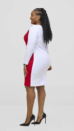 zosa Bosselle Asymmetrical Bust Line Dress – White / Red | Cotton Lycra Bodycon